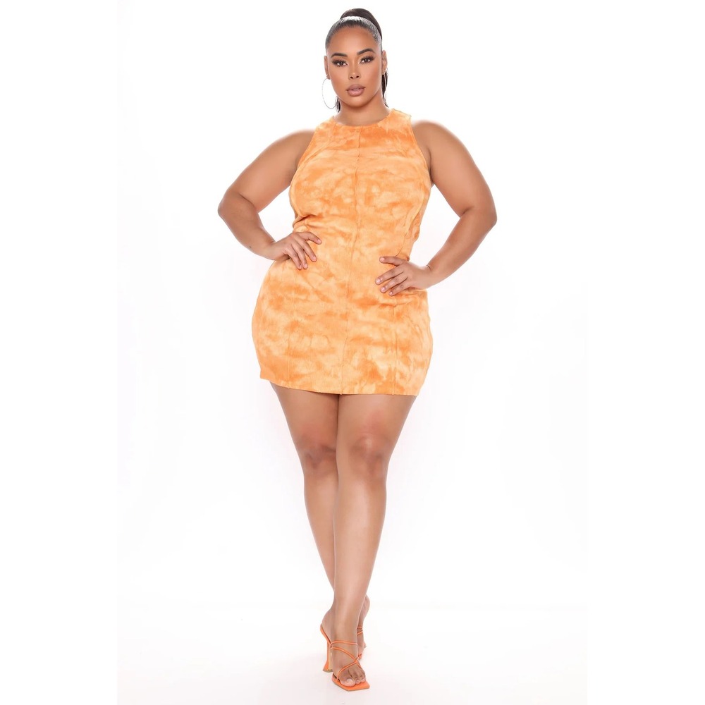 NWT‎ Fashion Nova Orange Ribbed Tie Dye Fun Sleeveless Mini Dress Plus Size 3X